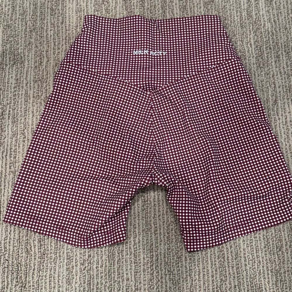 Women's Burgundy Checkered Bike Shorts - Picture 2 of 3